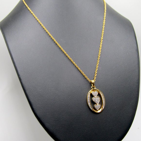 Danbury Mint I Love You Necklace Diamond 14k Gold Plated 18" - Picture 2 of 4